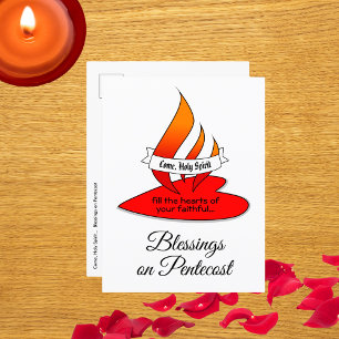 Cartão Postal Fogo ou Chama e Coração com Citação de Pentecostes