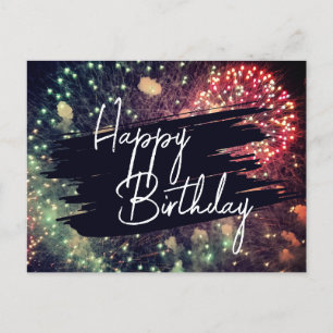 Cartão Postal Fogos de Aniversário Felizes e Coloridos Modernos