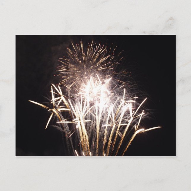 Cartão Postal Fogos de artifício brancos e Dourados I Celebração (Frente)