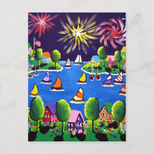 Cartão Postal Fogos De Artifício Divertidos 4 De Julho, Arte Pop