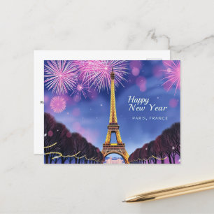 Cartão Postal Fogos de artifício do feliz ano novo pela Torre Ei