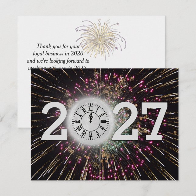 Cartão Postal Fogos de Artifício e Relógio da Lua do Ano Novo 20 (Frente/Verso)