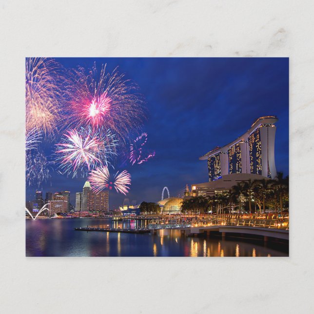 Cartão Postal Fogos de artifício na Baía de Marina, Singapura (Frente)