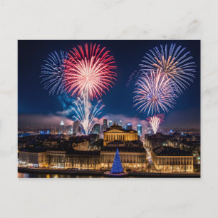 Cartão Postal Fogos de artifício na cidade à noite