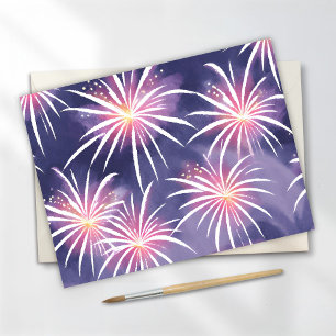 Cartão Postal Fogos de Artifício Roxos Aquarela Pastel
