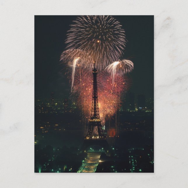 Cartão Postal Fogos de artifício, Torre Eiffel, Paris, França (Frente)
