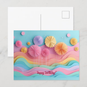 Cartão Postal Fogueira Colorida de Recorte de Papel Aniversário