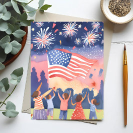 Cartão Postal Fogueira de Quatro de Julho | Aquarela Feriado EUA