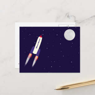 Cartão Postal Foguete de Branco Vermelho e Azul na Arte Cartoon