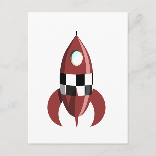 Cartão Postal Foguete de Espaço Vermelho (Frente)