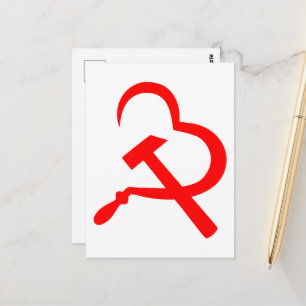 Cartão Postal Foice e Martelo, Coração, Amor, Comunismo