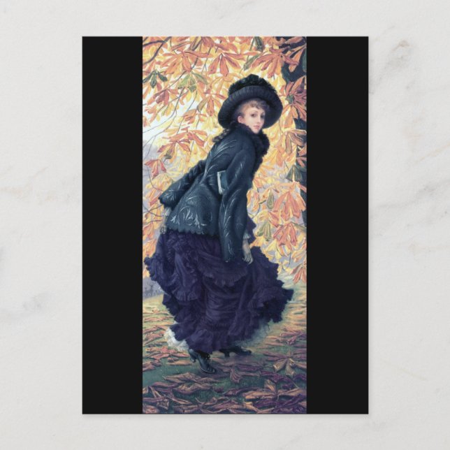 Cartão Postal Folha da laranja da queda do vestido do preto da (Frente)