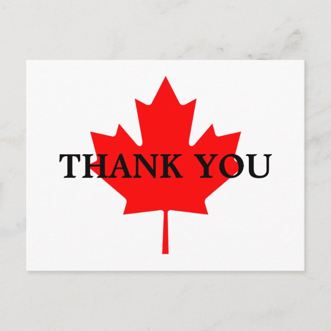 Cartão Postal Folha de Bordo Vermelha Canadense Obrigado (Frente)