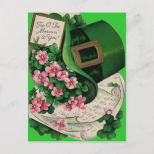 Cartão Postal Folha de Música do Chapéu do Leprechaun da Flor de