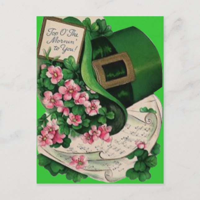 Cartão Postal Folha de Música do Chapéu do Leprechaun da Flor de (Frente)
