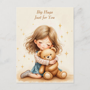 Cartão Postal Folha de papel do Urso de Teddy Abraçando Garota B