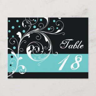 Cartão Postal Folha de rolagem preta, número da mesa de casamen