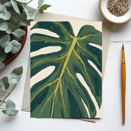 Cartão Postal Folha Verde de Monstera Aquarela de Planta Botânic