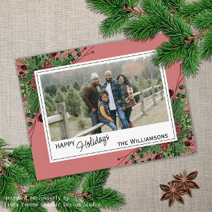 Cartão Postal Folhagem Botânica Verde Holly Cute