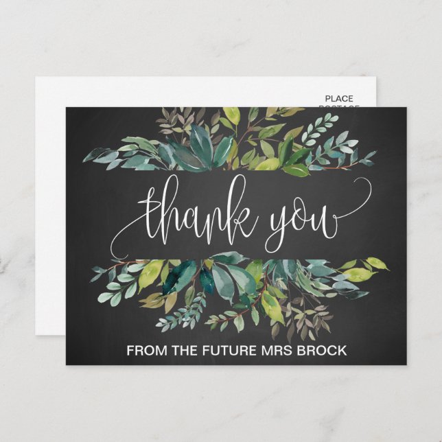 Cartão Postal Folhagem Chalkboard Obrigado (Frente/Verso)