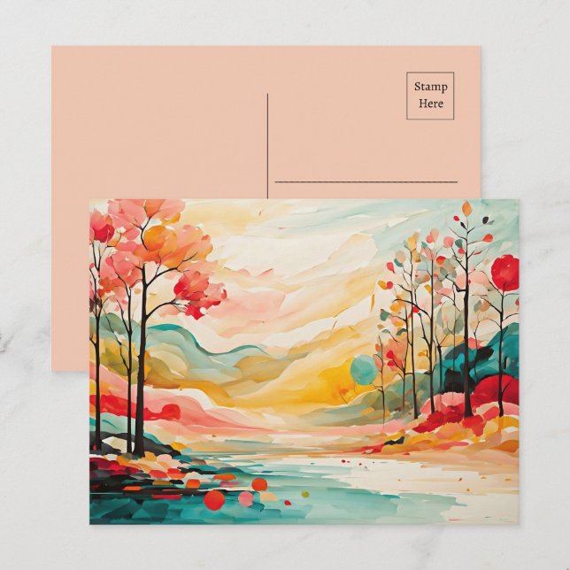 Cartão Postal Folhagem Colorida, Folhagem Aquosa (Frente/Verso)