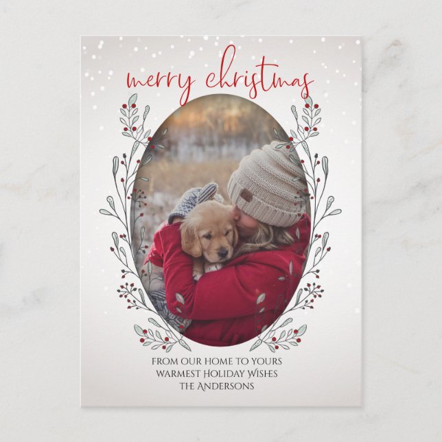 Cartão Postal Folhagem de Natal e Berries (Frente)