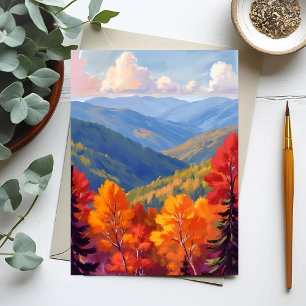 Cartão Postal Folhagem de Outono   Paisagem Montanhosa em Aquare