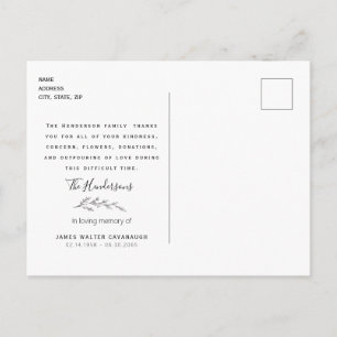 Cartão Postal Folhagem de Terracota Agradecimento Funeral Nome &
