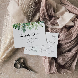 Cartão Postal Folhagem Eucalipto Verde Horizontal Salvar a Data