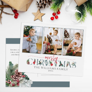 Cartão Postal Folhagem Festiva Feliz Natal Floral 3 Foto