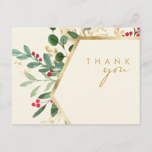 Cartão Postal Folhagem Moderna de Natal Creme Obrigado Casamento