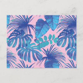 Cartão Postal Folhagem tropical rosa e azul personalizada