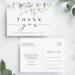Cartão Postal Folhagem Verde Elegante Obrigado<br><div class="desc">Este obrigado que vocês publicam mostra a cor d'água do eucalipto,  o verde botânico e as folhas azuis-claras pintadas com a caligrafia moderna. Perfeito para casamentos,  aniversários,  graduações e outros eventos.</div>