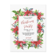 Folhagens de Natal em aquarela com poinsettia