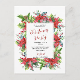 Cartão Postal Folhagens de Natal em aquarela com poinsettia