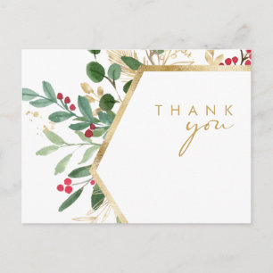 Cartão Postal Folhagens Modernas de Natal Branco Agradecimento d