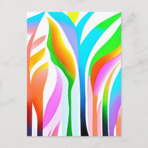 Cartão Postal Folhas Abstratas em Pastéis Multicoloridos  