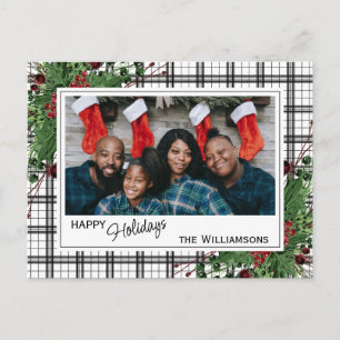 Cartão Postal Folhas Botânicas de Azevinho Verde Clássico com Fr