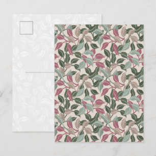 Cartão Postal Folhas Botânicas Verde Salvia Bege Suave Floral