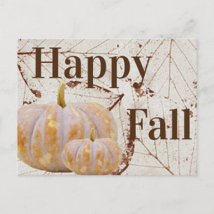 Cartão Postal Folhas Brancas de Colheita de Queda Feliz e Pumpki