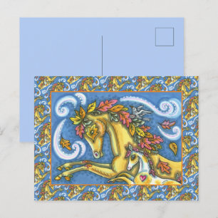 CARTÃO POSTAL FOLHAS COLORIDAS DE OUTONO EM CAVALO E POTRO CAPRI