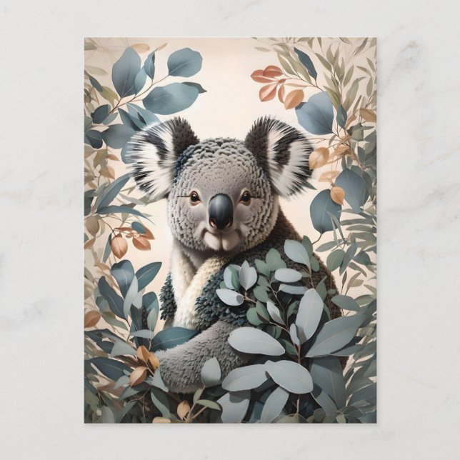 Cartão Postal Folhas Cute Koala Eucalyptus (Frente)