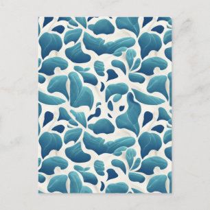 Cartão Postal Folhas de Abstrato branco e azul Padrão costeiro