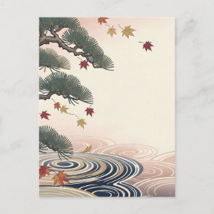 Cartão Postal Folhas de Álamo Japonês de Outono Ondas