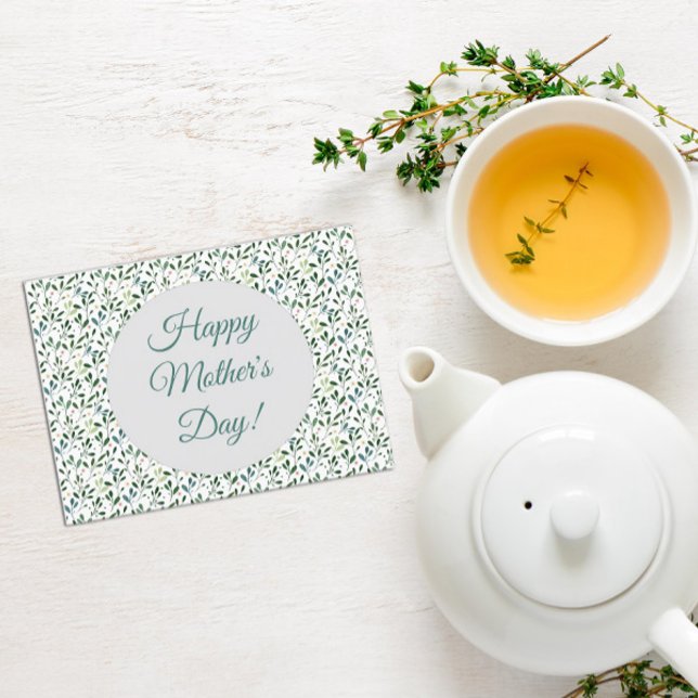 Cartão Postal Folhas de aquarela com padrão de dia de as mães (Criador carregado)