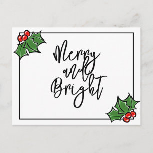 Cartão Postal Folhas de azevinho, bagas de azevinho, padrão aleg