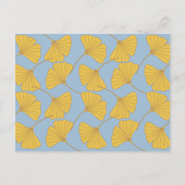 Cartão Postal Folhas de Ginkgo Ginko Biloba Azul e Dourada