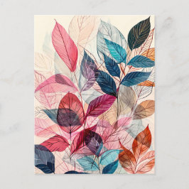 Cartão Postal Folhas de Ilustração de Aquarela Colorida a Pastel