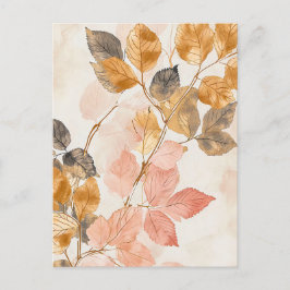 Cartão Postal Folhas de Ilustração de Aquarela Colorida a Pastel