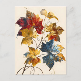 Cartão Postal Folhas de Ilustração de Aquarela Colorida a Pastel